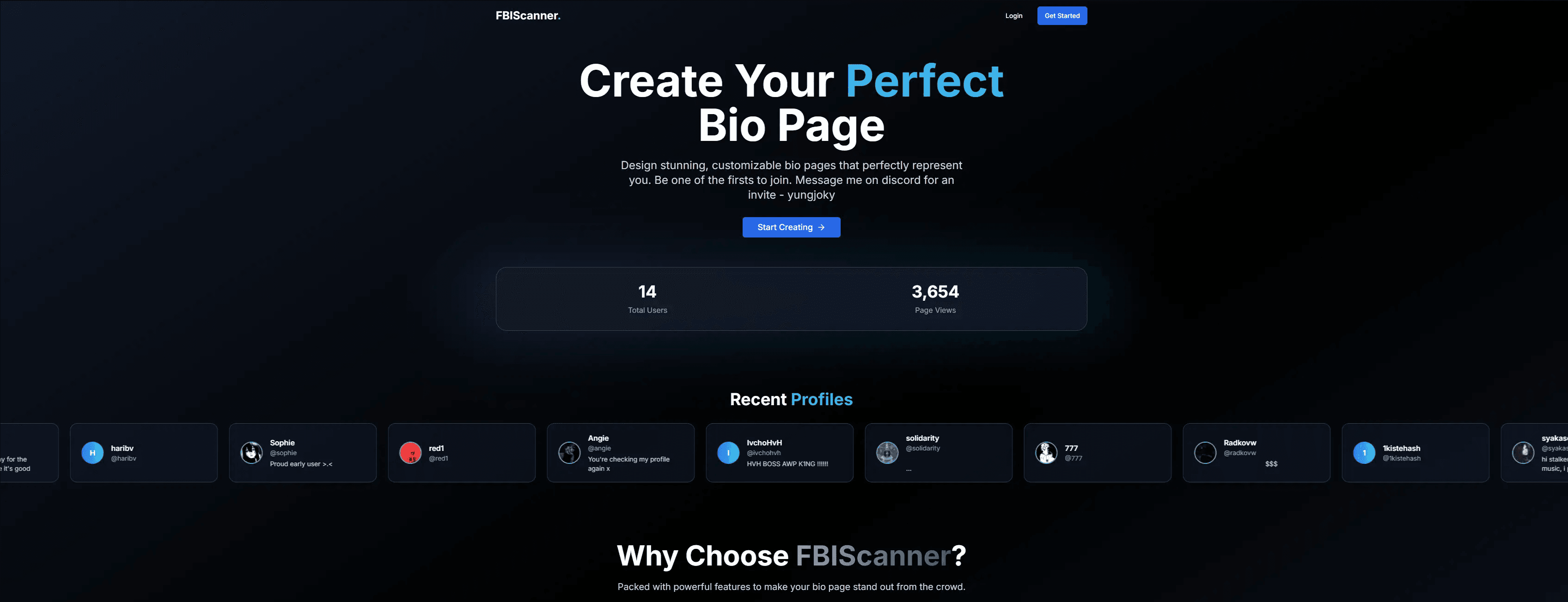 FBIScanner product landing page